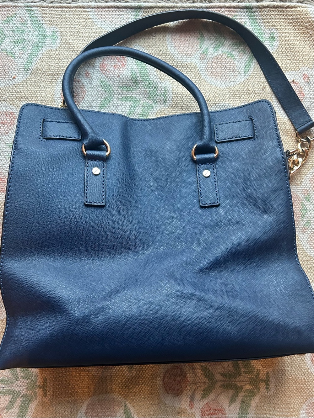 Michael Kors Navy Saffiano Tote with Gold Hardware - Picture 2 of 4